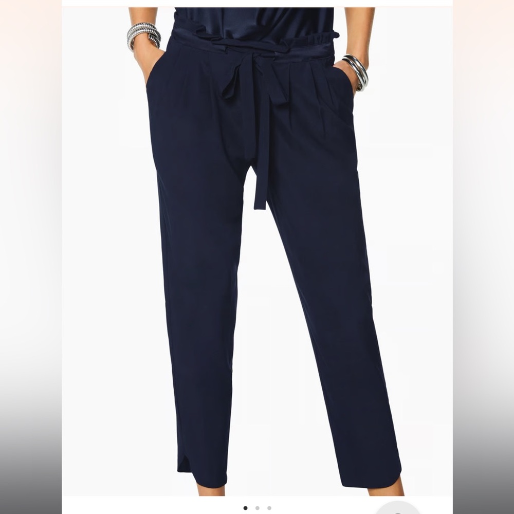 Ramy Brook Allyn Paperbag Waist Silk Pant Navy
